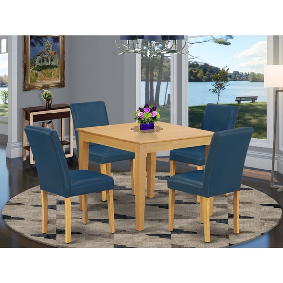 5Pc Square Dining Set - 36 Inch Table & 4 Parson Chairs - Oak Legs, PU Leather Oasis Color