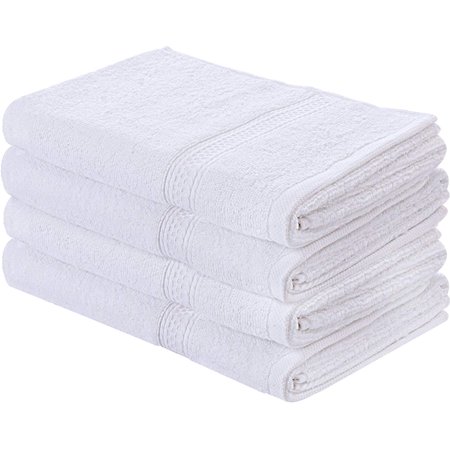 Beauty Threadz Towels Cotton Large Hand Towel Set (4 Pack, White - 16 x 28 Inches) - Multipurpose Bathroom Towels for Hand, Face, Gym and