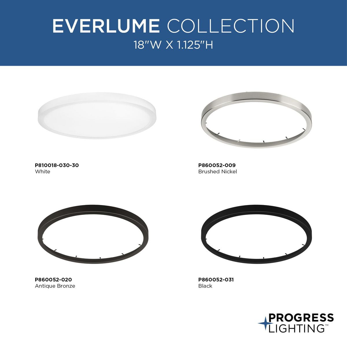 Progress Lighting, Everlume, 1-Light, Flush Mount, Brushed Nickel, Edgelit Round Trim Ring