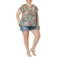 thumbnail image 2 of MODA NOVA Juniors Plus Size Retro Floral V Neck Tiered Short Sleeve Blouse Green 4X, 2 of 5