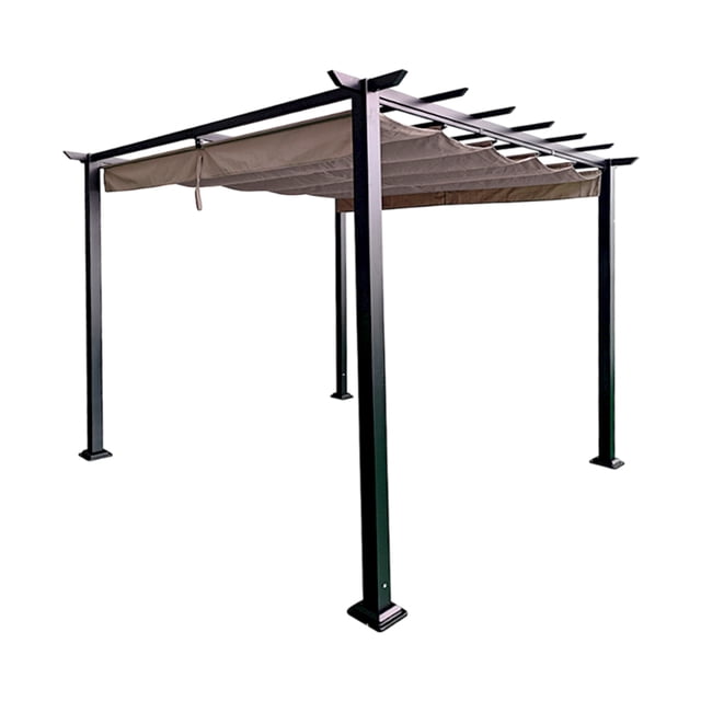 Ilios Innova | Pérgola de Jardín 3x3m con Techo Retráctil, Estructura de Hierro y Tela Poliéster Protección Solar para Patio Terraza