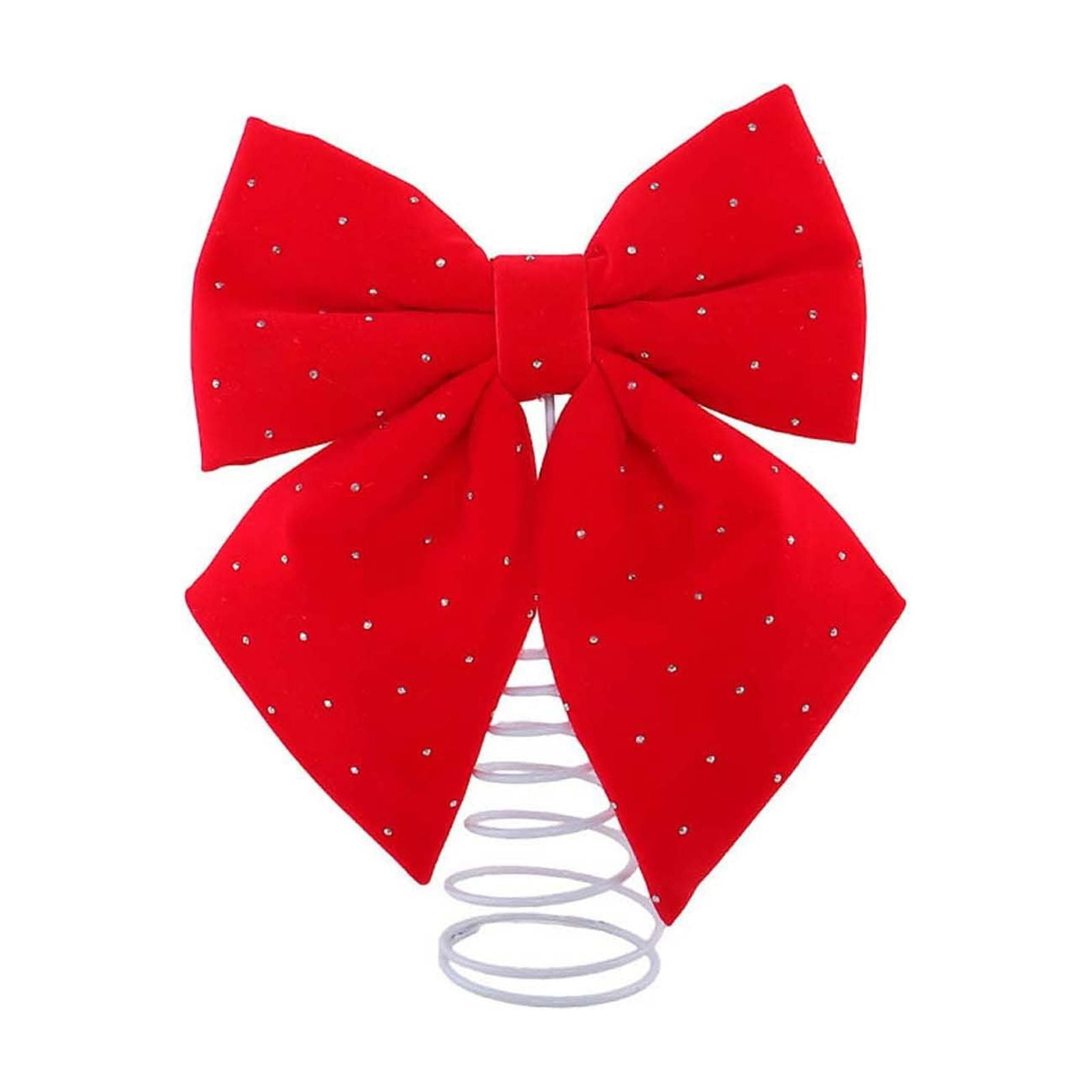 Christmas Bows Soft Velvet Rhinestone Bow Treetop Topper with Sparkly Diamond Accents Elegant Christmas Treetop Ornament for Tree Topping Fireplace and Holiday Party Decor