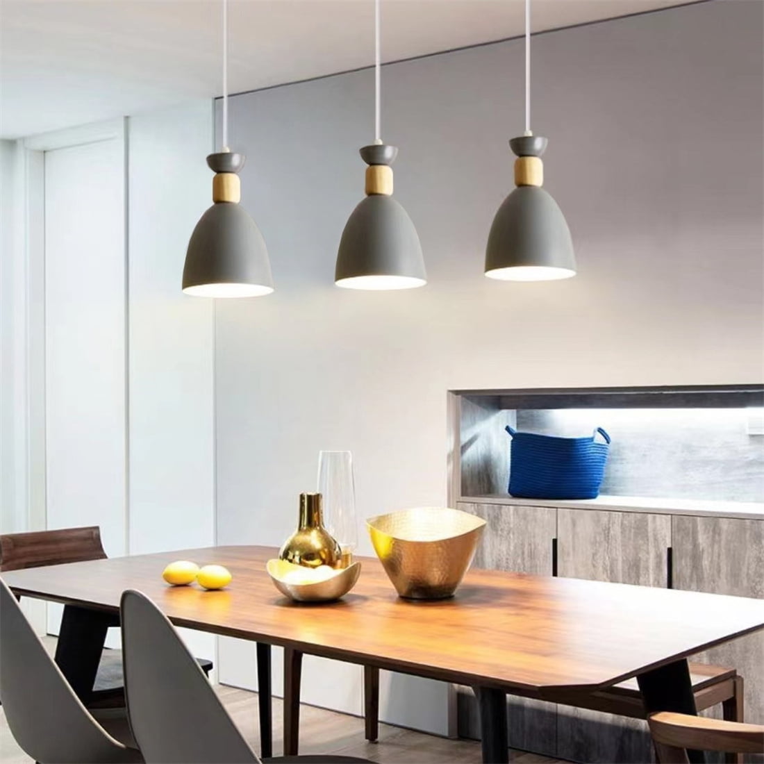 JLOWCO Farmhouse Corded Hanging Light Fixture Plug in Light Socket Modern Pendant Lights Kitchen Island Lighting Hanging Lights Indoor Gray Island Light (LED Bulb Include)