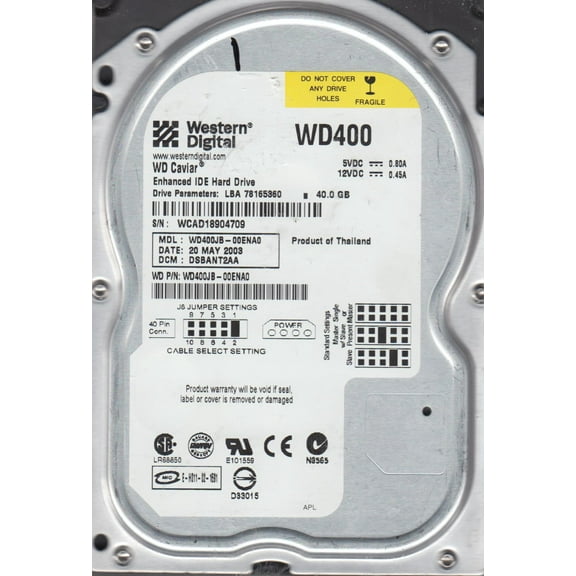 WD400JB-00ENA0, DCM DSBANT2AA, Western Digital 40GB IDE 3.5 Hard Drive