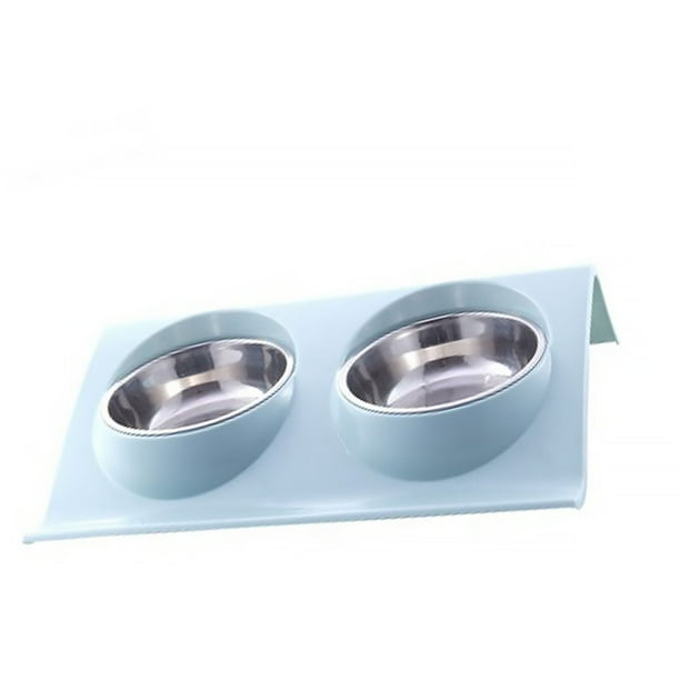 Methold Cuenco doble para mascotas, platos de alimentación de animales de acero inoxidable, soporte extraíble para agua y comida Suministros para gatos azul