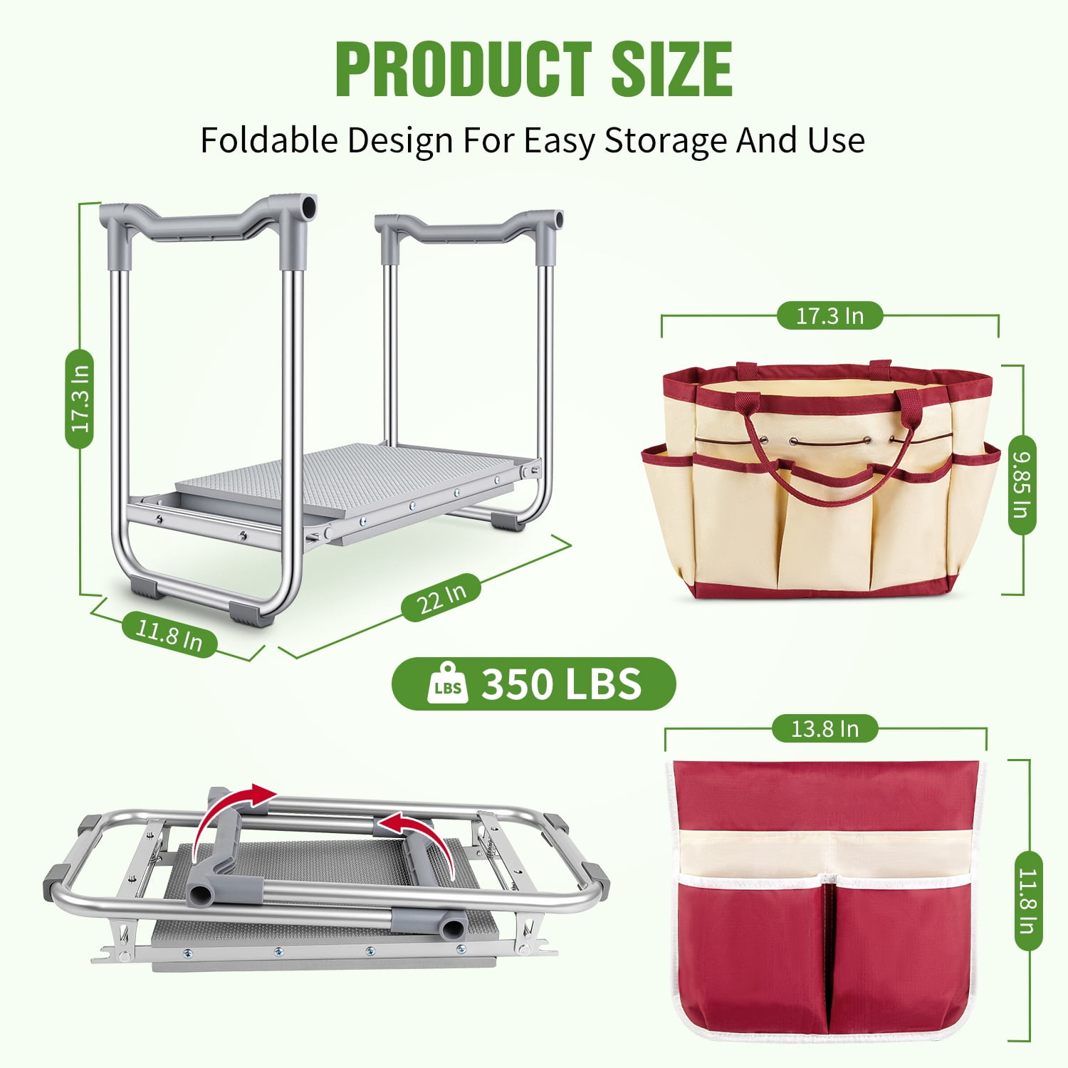 SAFH Garden Kneeler and Seat, Heavy Duty Foldable Gardening Stool with Thicken & Wide Kneeling Pad, Portable Kneeling Bench for Gardening with 2 Tool Pouches, Garden Stool for Adults Seniors