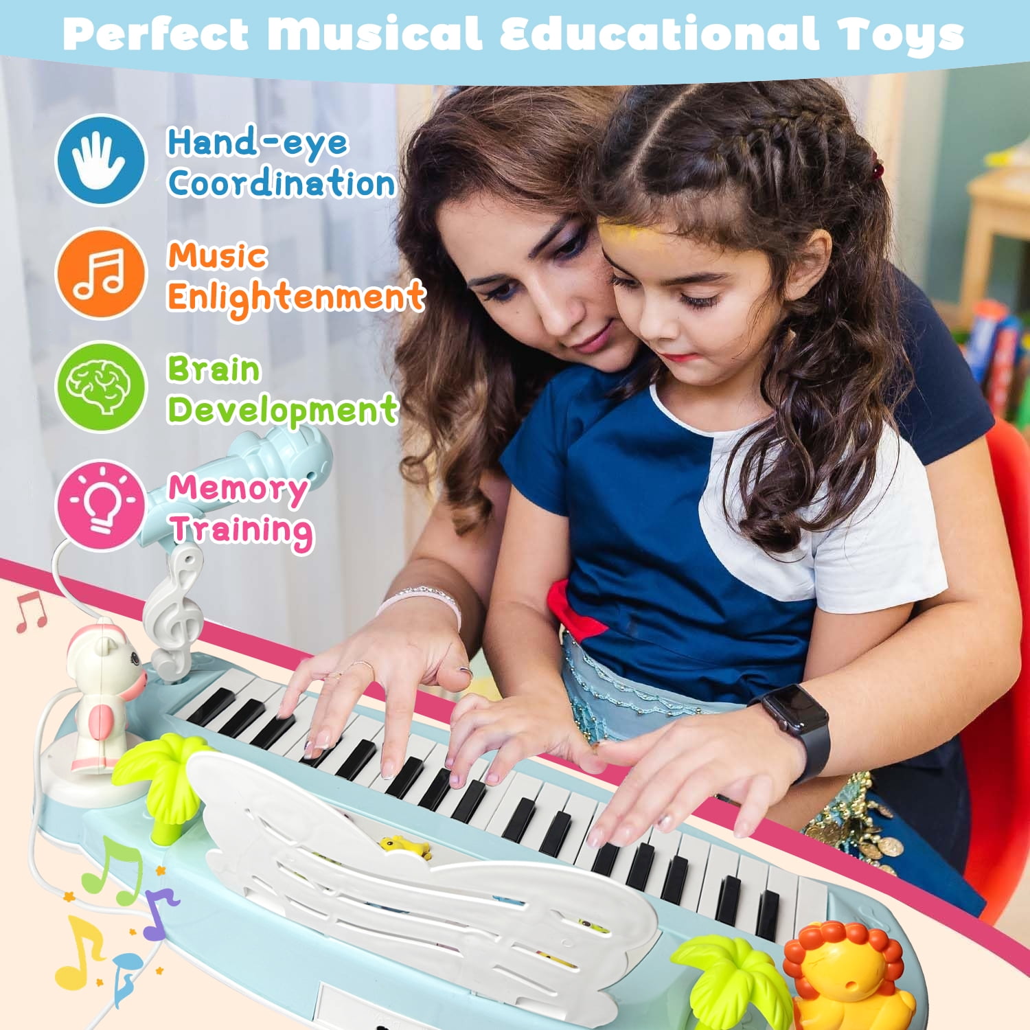 Aijohnny Toddler Piano Keyboard Toys, 37 Keys Musical Instruments with Microphone Animal Button, Birthday Gifts for 3-5 5-8 8-12 Year Old