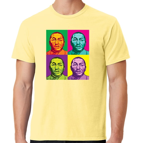 Mens Three 3 Stooges Curly Squared Cotton Tee Shirt, XL Popcorn Yellow
