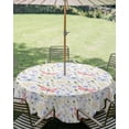 thumbnail image 3 of Outdoor Tablecloth with Umbrella Hole Zipper Botanical Flowers Round Tablecloth 60" Waterproof Outside Table Cloth Spring Pink Dragonfly Pastoral Patio Table Cover Tablecloths for Picnic Party, 3 of 8