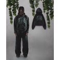 thumbnail image 2 of Sudadera con capucha y cremallera estilo urbano de Estados Unidos, con estampado gótico grunge de enredadera, holgada, estilo retro Y2k, color negro, de gran tamaño, 2 of 5