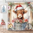 thumbnail image 3 of Christmas Funny Highland Cow Shower Curtain for Bathroom Decor Western Winter Rustic Cute Farmhouse Bull Pink Floral Country Flower Plant Printed Fabric Shower Curtain with 12 PC Hooks 70x70in, 3 of 5