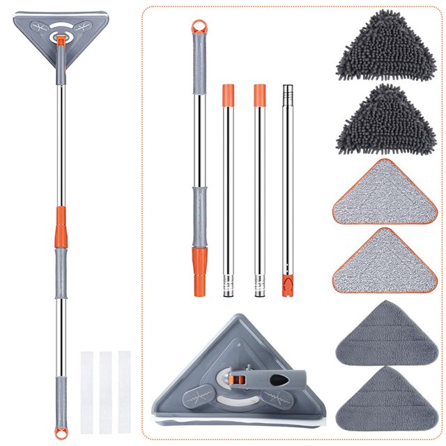 CUITING 82 Inch Wall Mop with Long Handle 360° Rotatable Wall Cleaner with 39.8-82 Inch Extension Pole Triangle Mop Kit