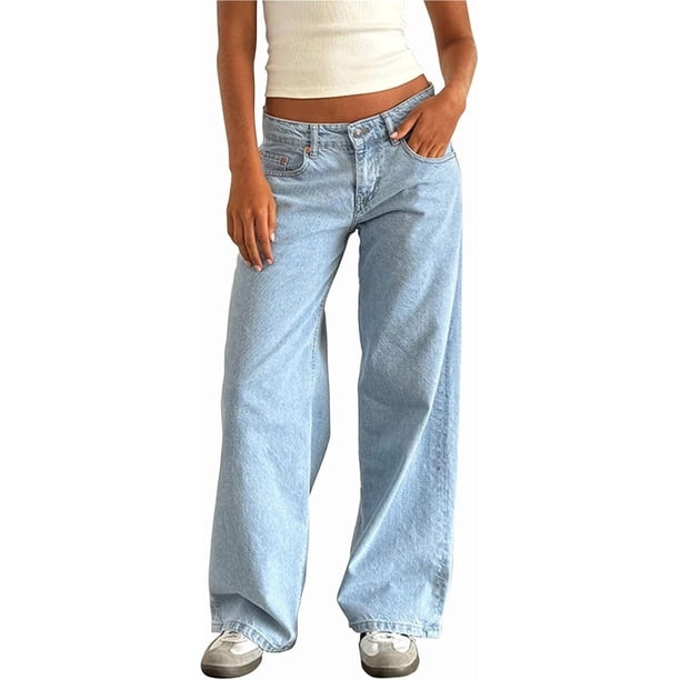Pantalones vaqueros de pierna ancha for mujer, de talle bajo, holgados, pierna recta, pantalones de mezclilla for novio, pantalones vaqueros sueltos casuales, estilo niña Y2K