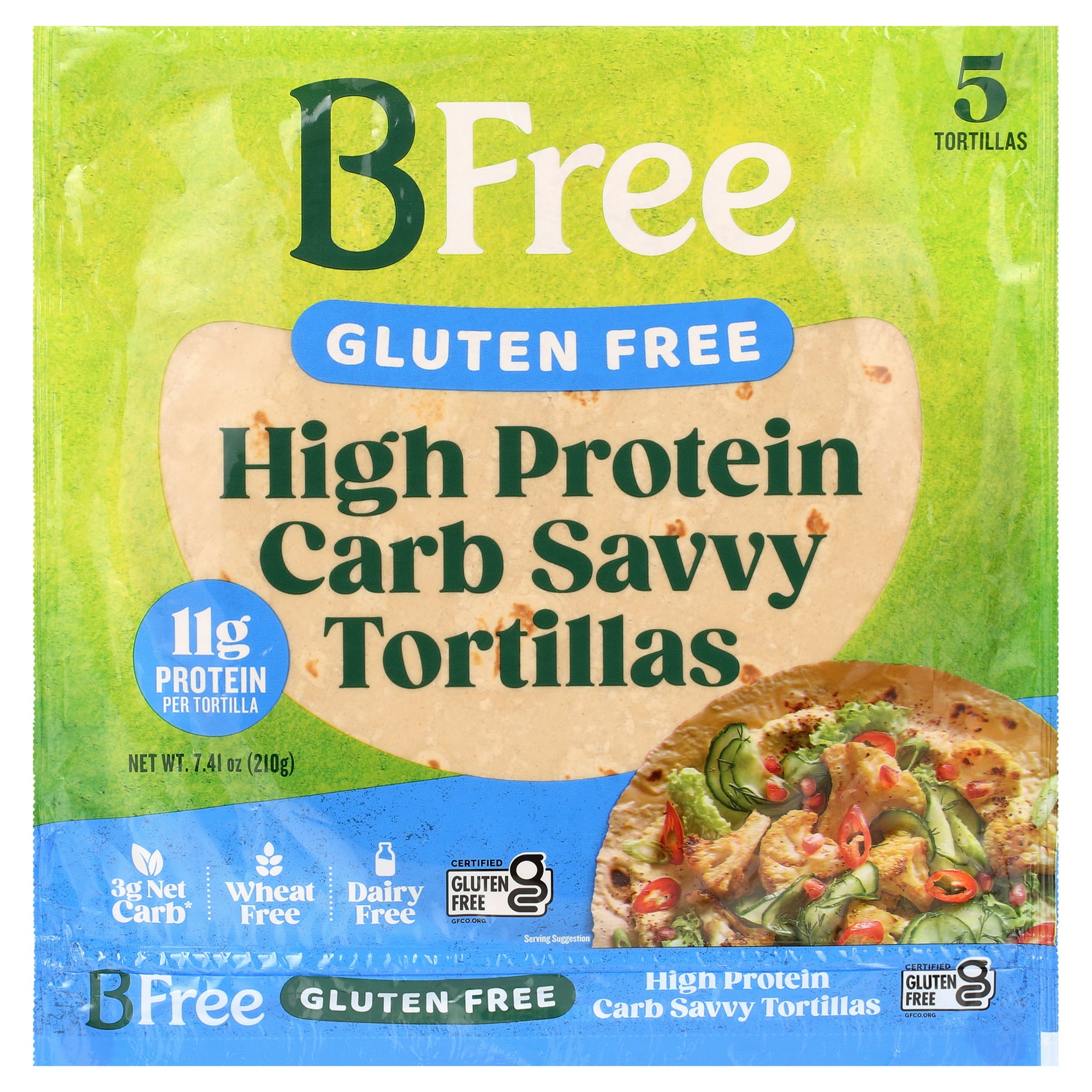 BFree Foods, Gluten Free Keto High Protein Carb Friendly Tortilla Wraps, 7.4oz, 5 Count