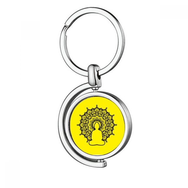 Bénédiction Méditation Assis Roue de Fleurs Tournant Porte-Clés Porte-Clés en Métal