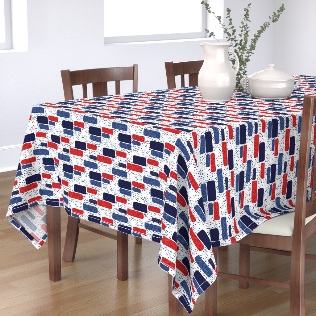 Cotton Sateen Tablecloth, 70" x 108" Abstract Stripes Dots Pattern