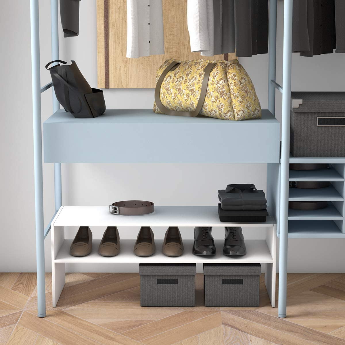Giantex 3-in-1 Shoe Rack, 5-Tier Shoe Organizer, Wood Storage Shelf for Shoes, Multi-Shape Shoes Shelves Ideal for Entryway Hallway Bathroom Living Room (White)