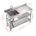 thumbnail image 4 of VEVOR Stainless Steel Utility Sink, Free Standing Single Bowl Commercial Kitchen Sink with Faucet and Hot & Cold Water Pipe, Dual Storage Shelves for Garage, Restaurant, Laundry, 47.2 x 19.7 x 37 in, 4 of 9