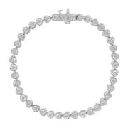 Sterling Silver 1ct TDW Rose-cut Diamond Heart Link Tennis Bracelet (I-J, I3)