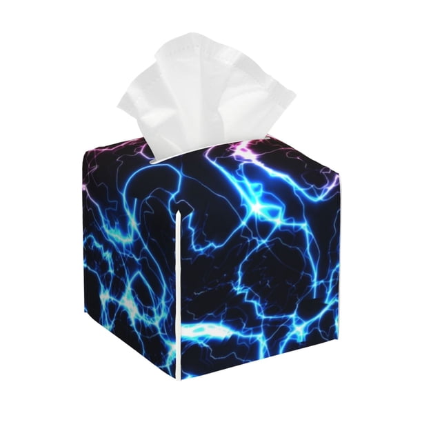 Balery Red And Blue Lightning Porta Pañuelos de Cuero con Estampado – Funda Moderna Cuadrada para Caja de Pañuelos, Dispensador 5x5x5''