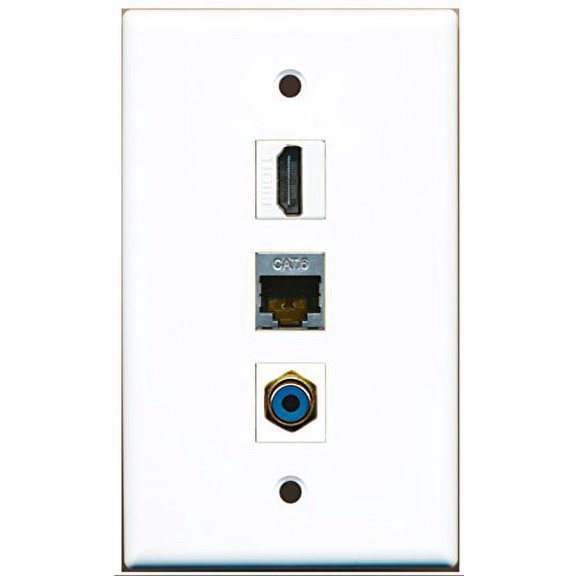 RiteAV - 1 Port HDMI and 1 Port RCA Blue and 1 Port Shielded Cat6 Ethernet Wall Plate