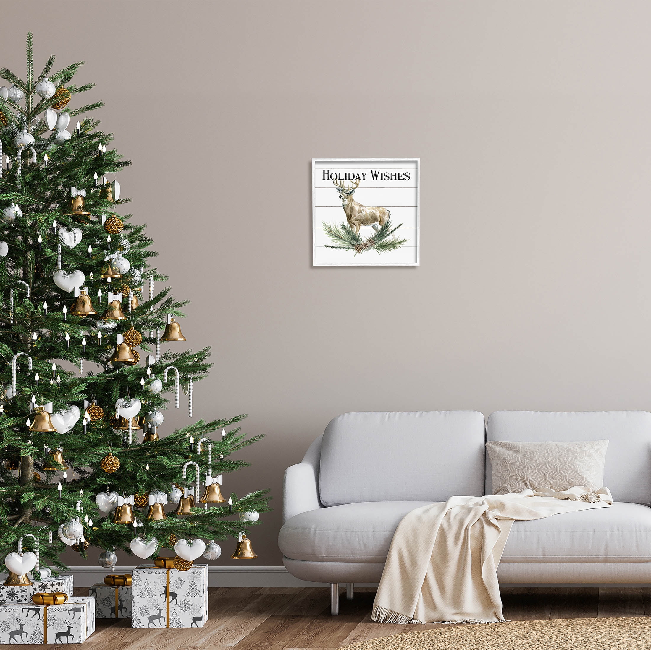 Stupell Industries Holiday Wishes Seasonal Deer Graphic Art White Framed Art Print Wall Art, Design by Carol Robinson