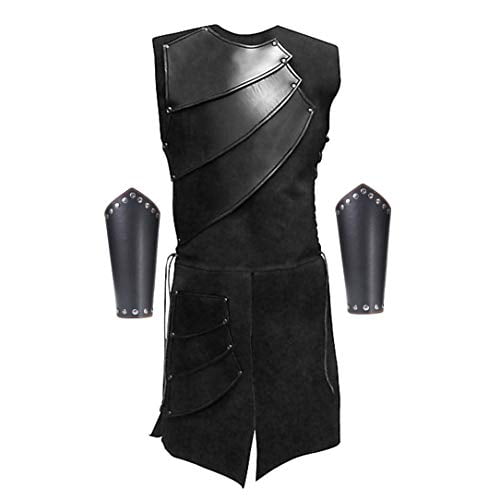 Elefan Cornelia Underwear Men's Side Laces up Knight Viking Pirate Armor Long Waistcoats Vests Long Bracer Costume Set Black, Small(Chest 36-38)