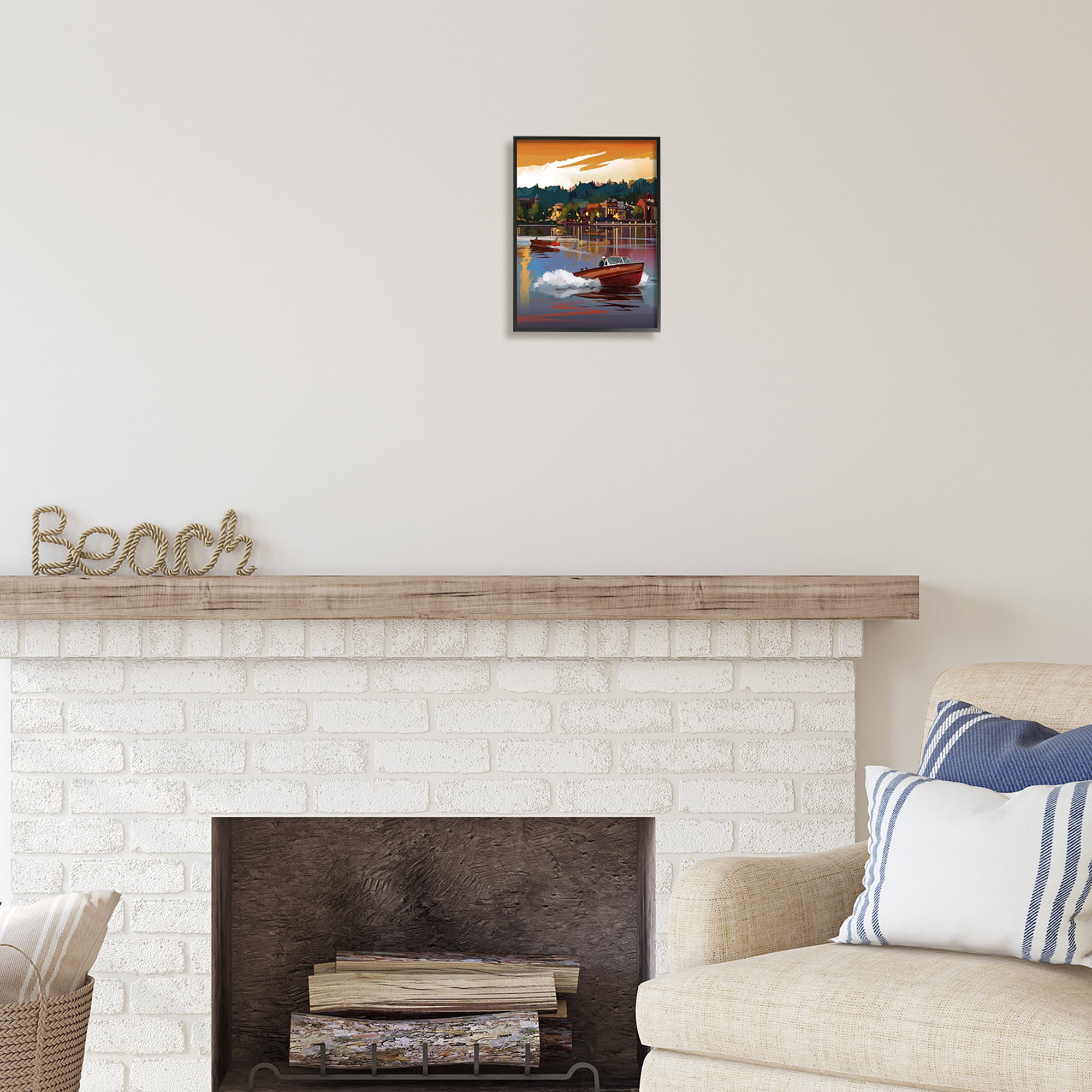 Stupell Industries Boats at Sunset Pier Transportation Painting Black Framed Art Print Wall Art, 11 x 14