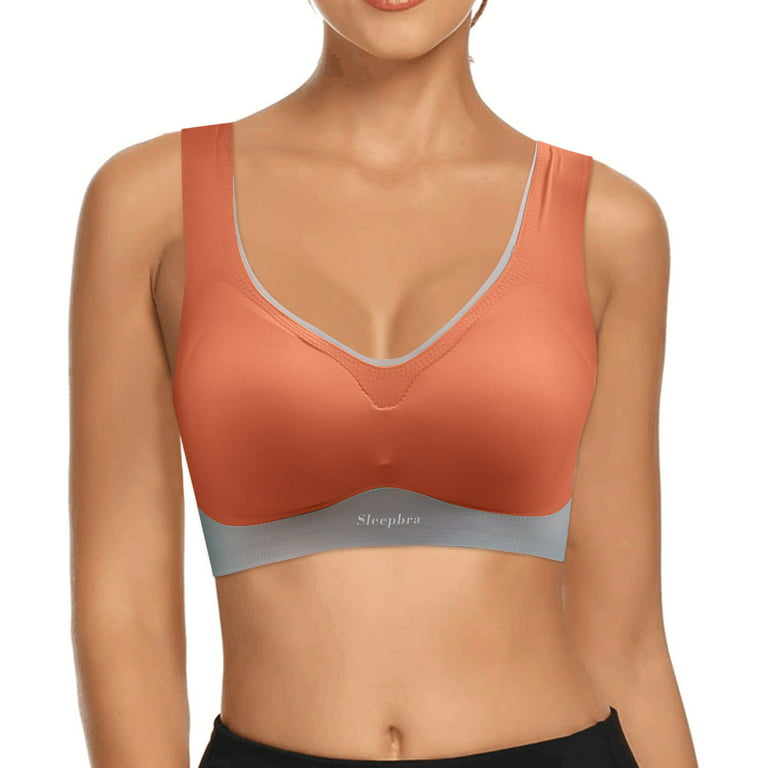 Strapless Bra for Big Busted Women Wire-Free Push-Up Bralettes Solid Print  Orange L