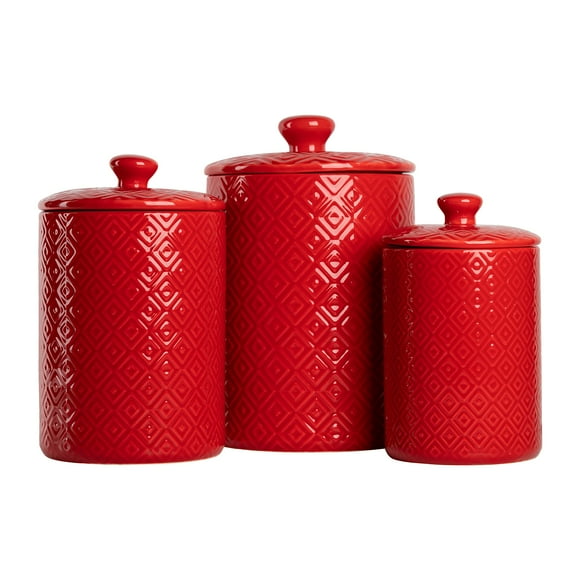 10 Strawberry Street Diamond Embossed 3 Piece Canister Set, Red