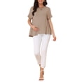thumbnail image 2 of INSPIRE CHIC Women's Mother's Day Maternity Babydoll Top Short Sleeves Pleated Waist Pregnancy Tee Shirt Oversized Peplum Casual Loose Blouse XL Khaki, 2 of 6