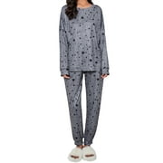 Joyshaper Womens Cotton Pajama Set Long Sleeve Tops Jogger Pants with Pockets Loungewear Sets(Gray Stars-M)