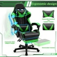 thumbnail image 3 of Luxvie Gaming Chair with Footrest High Back Office Chair with Headrest&Massage Lumbar Support Swivel Ergonomic Gaming Chair for Adults, Green, 3 of 10