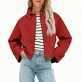 thumbnail image 2 of DAFPZW Womens Cropped Jacket Contrast Collar Coat Cargo Jacket Barn Jacket Outwear Solid Button Down Coat with Pockets, 2 of 9