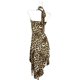 thumbnail image 4 of Women's Halter Neck Bandage Open Back Party Dress Leopard Pattern Fashion Asymmetrical Design A Line Bodycon Midi Dress White L, 4 of 4