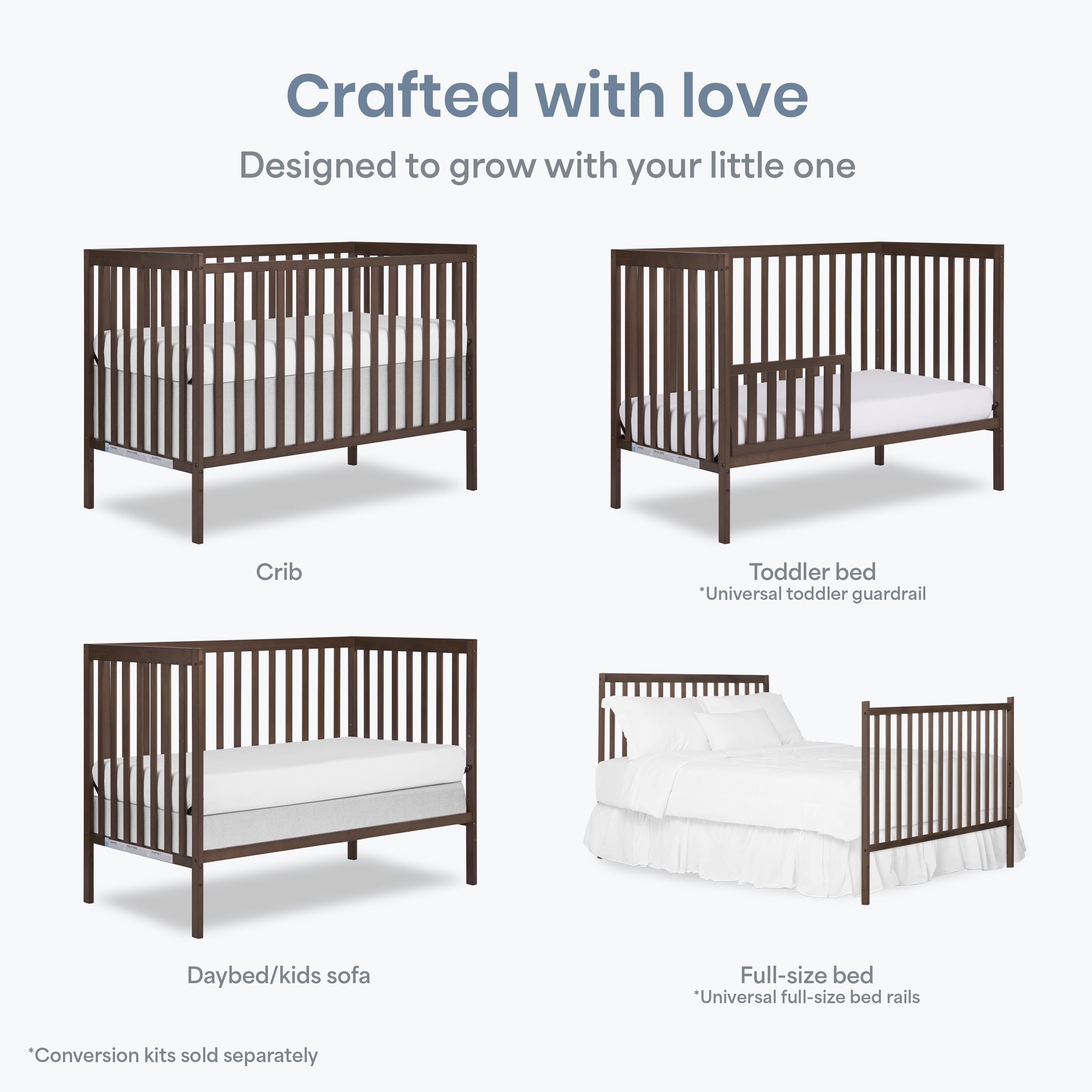 Dream On Me Synergy 5-in-1 Convertible Crib, Greenguard Gold Certified, Smokey Oak