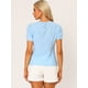 thumbnail image 3 of Blusa De Manga Corta Abullonada Vintage Con Cuello Redondo Y Guinga Informal De Verano Para Mujer Azul Claro S, 3 of 6
