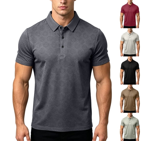 Golf Shirts For Men Short Sleeve Lapel Button Polos-Collared Texture Tops Casual Moisture Wicking Polos Shirt (XL, Gray)