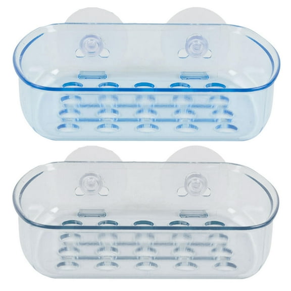 2 Soap Dish Suction Wall Holder Bathroom Shower Cup Sponge Basket Tray Sink