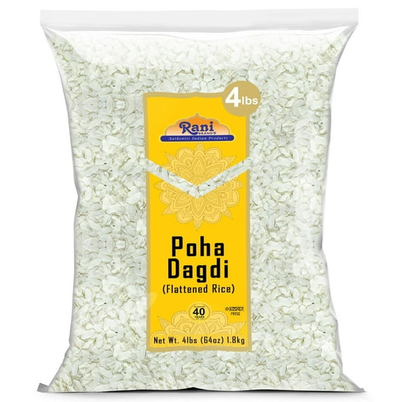 Rani Poha (Powa) Extra Thick Dagadi-Cut (Flattened Rice) 64oz (4lbs) 1.81kg Bulk ~ All Natural, Salt-Free | Vegan | Kosher | No Colors | Gluten Friendly | Indian Origin