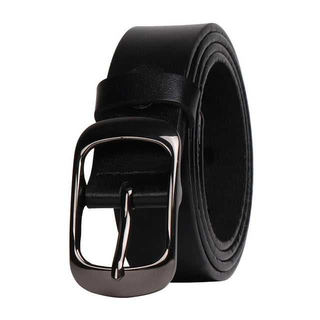 Cinturón de cuero para mujer, color liso, con hebilla de pasador, sencillo, para vestir y vaqueros, 110 cm (negro)