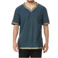 thumbnail image 1 of Camisas de Manga Corta de los Hombres Estilo Étnico Impreso Hendidura Cuello en V, Ligero Top Transpirable para la Primavera Y el Verano, 1 of 5