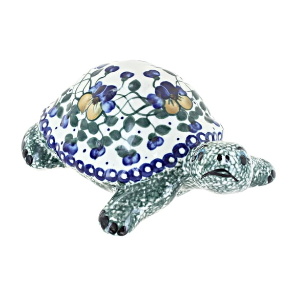 Blue Rose Polish Pottery Pansies Turtle Figurine