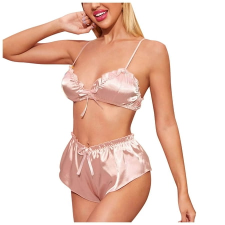 

Mackneog Plus Size Underwear Ladies Sexy Solid Color Underwear Bowknot Suspender Comfortable Pajamas Set Polyester Night Dress for Women Sleepwear
