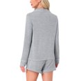 thumbnail image 3 of INSPIRE CHIC Womens Lounge Set Soft Button Up Notch Collar Long Sleeve with Shorts Set with Pockets XL Grey, 3 of 5