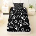 thumbnail image 4 of Manfei Cute Kitten Cat Twin Sheets, Simple Abstract Animal Bedding, Black White, 3 Pieces, 1 Flat Sheet, 1 Fitted Sheet and 1 Pillowcase, 4 of 6