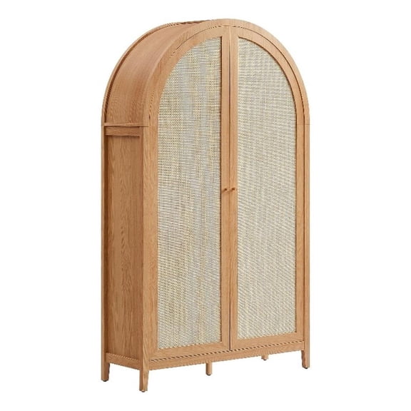 Maklaine 79" Tall Wide Rattan Arched Storage Cabinet in Natural