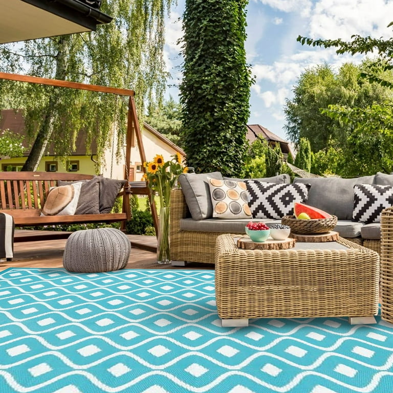 Findosom 9'x12' Large Reversible Outdoor Rug Patio Rug Plastic Straw Area  Rug Mat RV Outdoor Mat Foldable Portable Camping Rugs Modern Floor Mat for