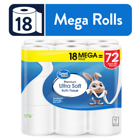 Great Value Ultra Soft Toilet Paper, 18 Mega Rolls, Compare to Charmin® Ultra Soft™