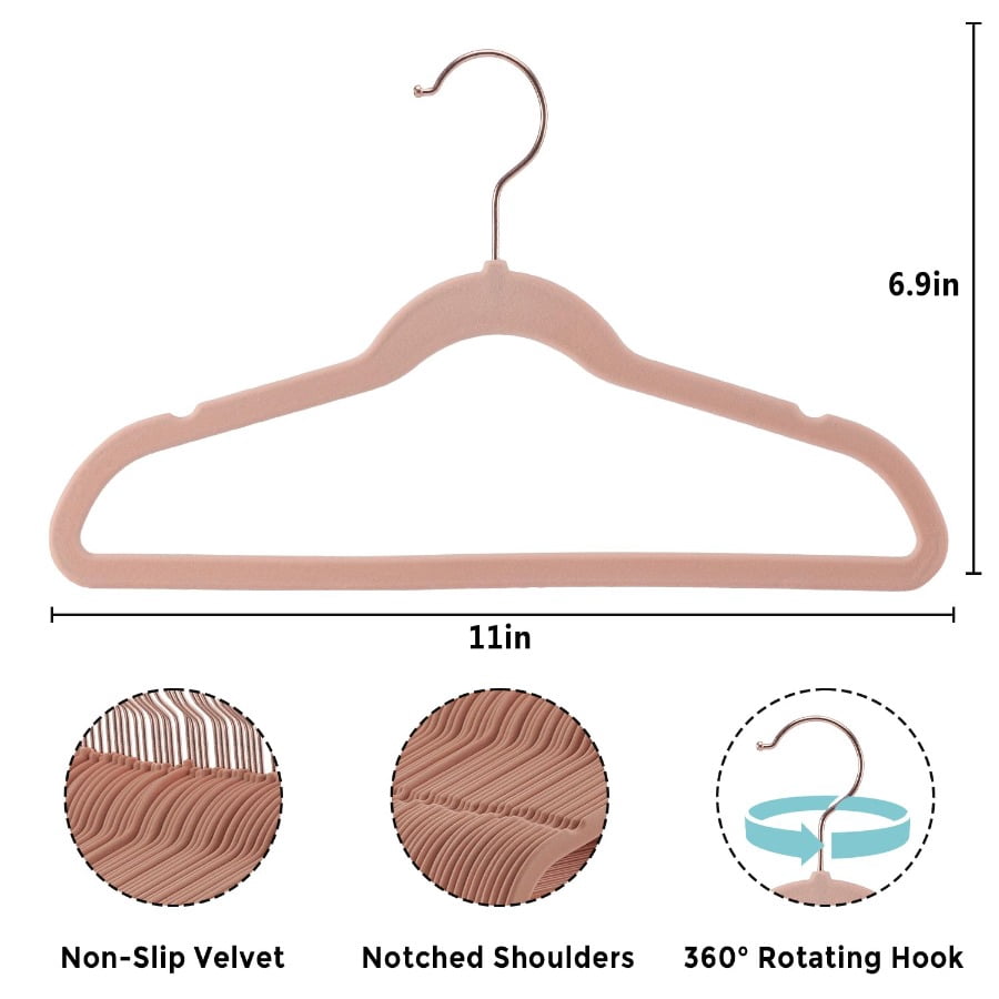 Tonswachic Baby Velvet Hangers 30 Pack - 11 Inch Premium Felt Non Slip Kids Hanger for Infant & Toddler Clothes - 0.2" Slim Space-Saving Baby Felt Hangers for Children's Closet with 10 Clips - Beige